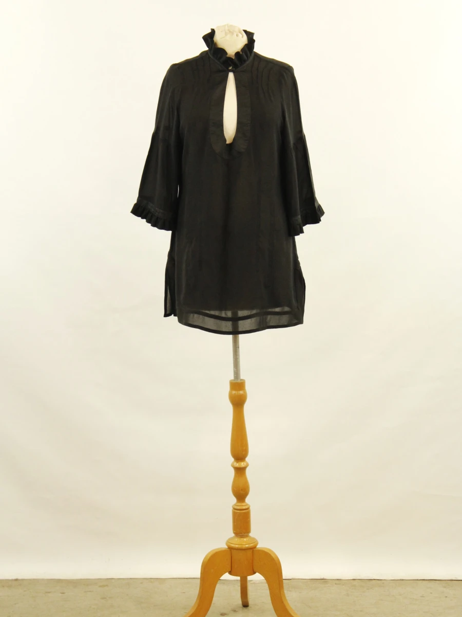 Essentiel Antwerp - zwarte zijden blouse met ruffles - maat 38 - foto 2