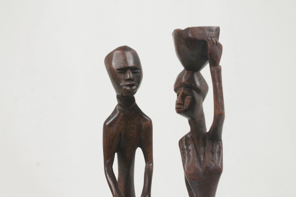 2 Vintage handgesneden Afrikaanse houten beeldjes - foto 3