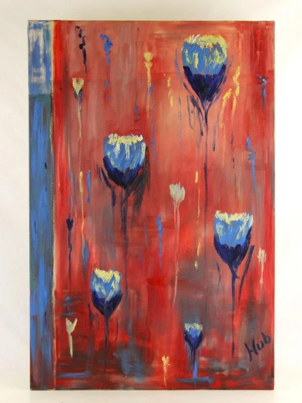 Abstracte blauwe tulpvormen gesigneerd HUB – kavel bij De Kringwinkel, Antwerpen