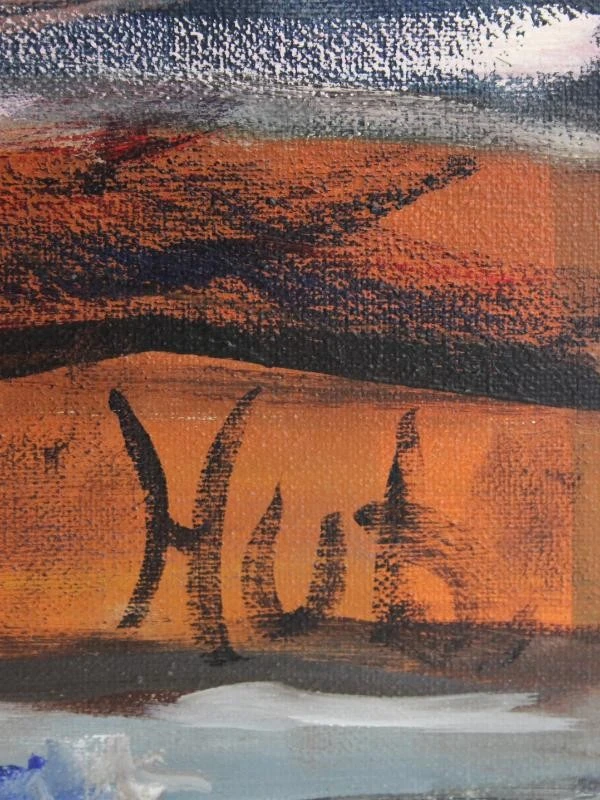 Erotisch portret van twee knielende dames acryl op canvas gesigneerd HUB - foto 7