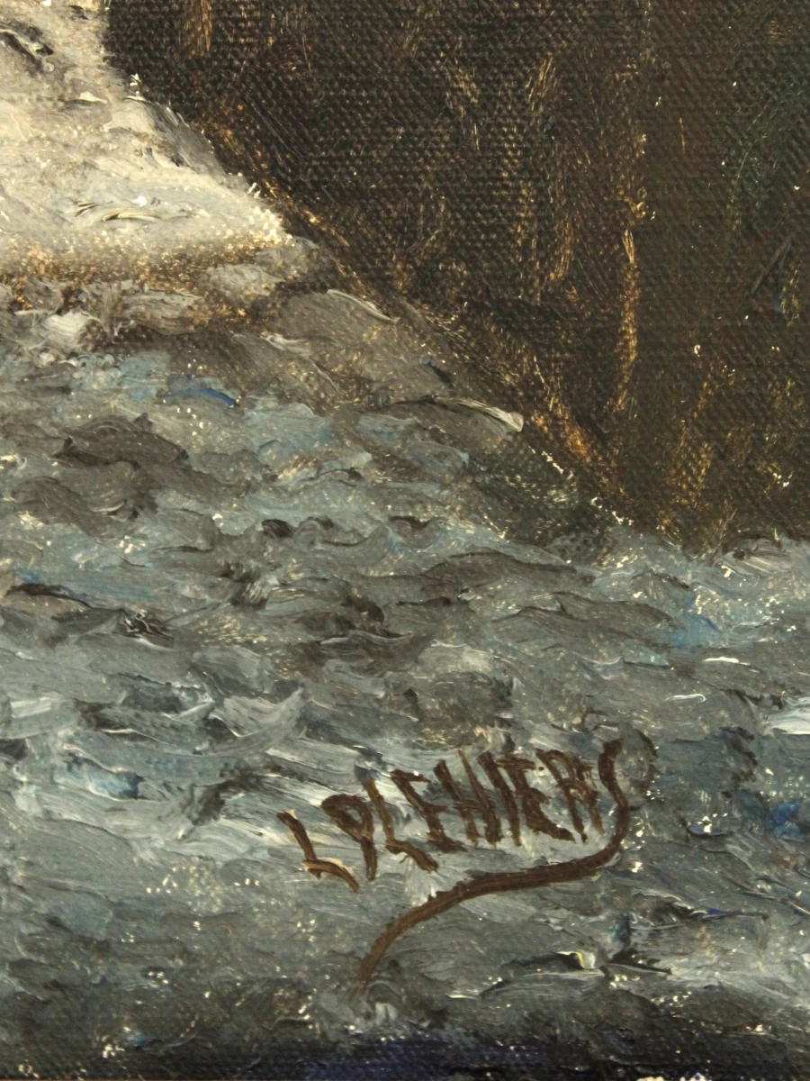 L. Plehiers – Olieverfschilderij van een dorpsgezicht met boogpoort - foto 6