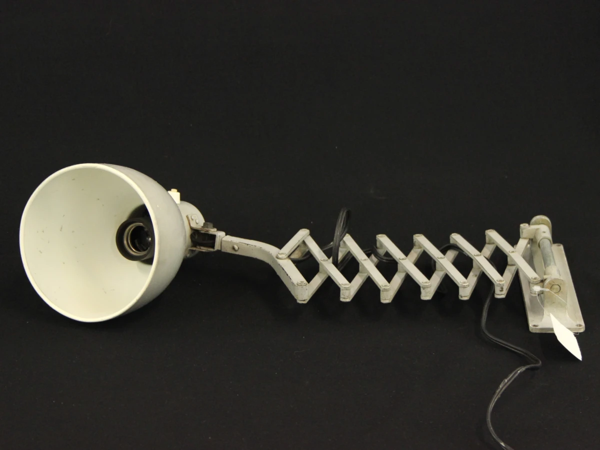 Vintage industriële schaar- of harmonicalamp - verstelbaar metalen wandmodel - midden 20e eeuw - foto 8
