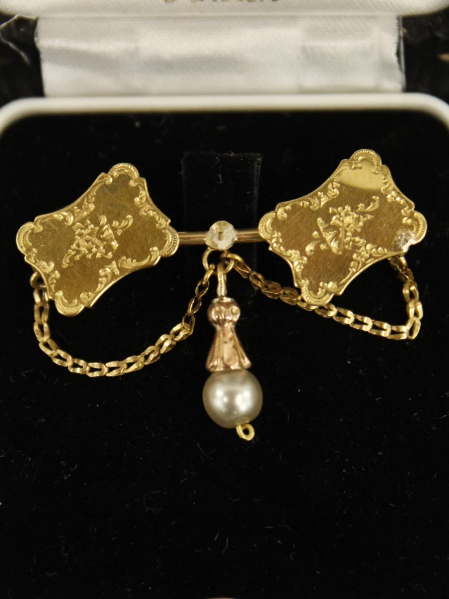 Antieke gouden broche in 18 & 14 karaat met parel - foto 2