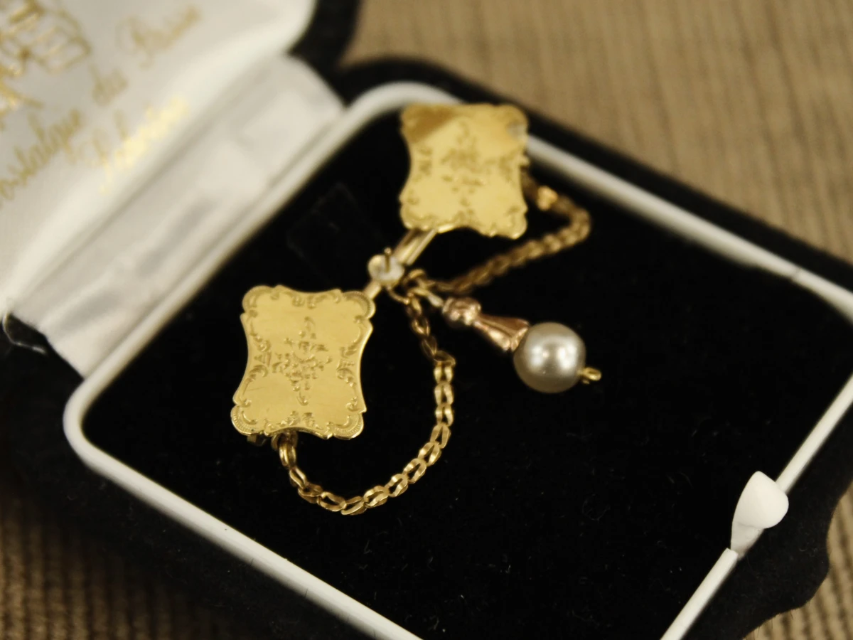 Antieke gouden broche in 18 & 14 karaat met parel - foto 3