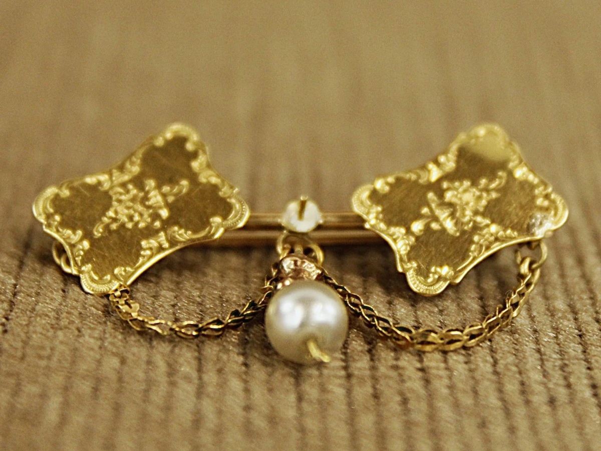 Antieke gouden broche in 18 & 14 karaat met parel - foto 5