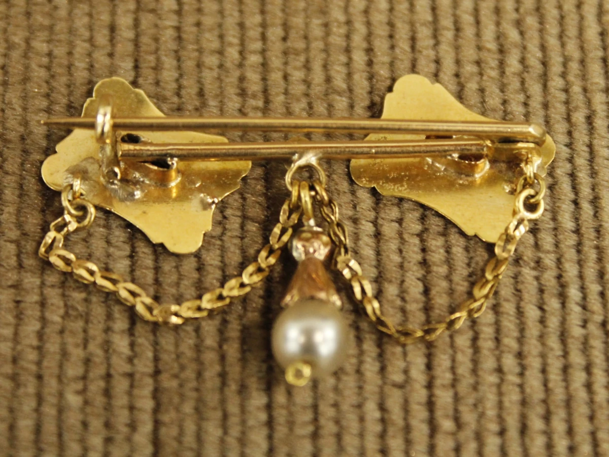 Antieke gouden broche in 18 & 14 karaat met parel - foto 6