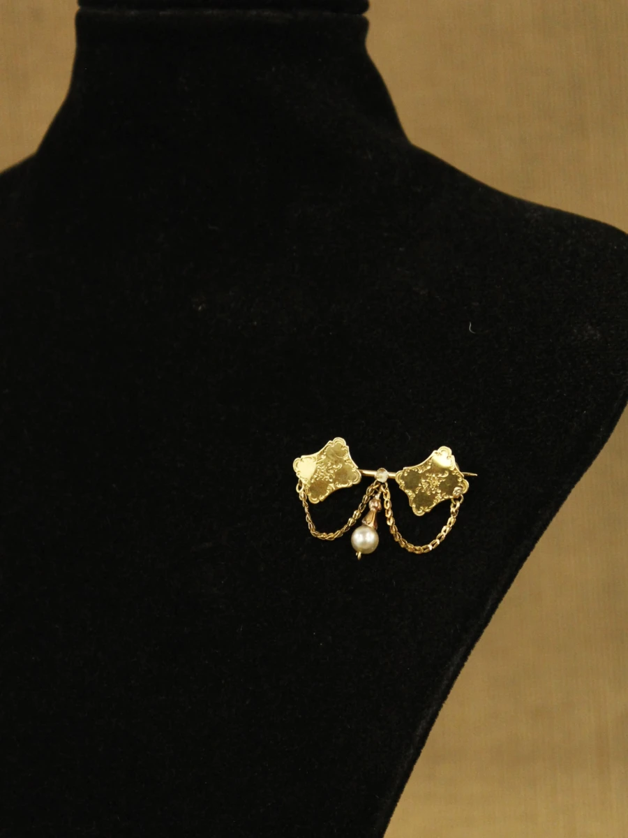 Antieke gouden broche in 18 & 14 karaat met parel - foto 8