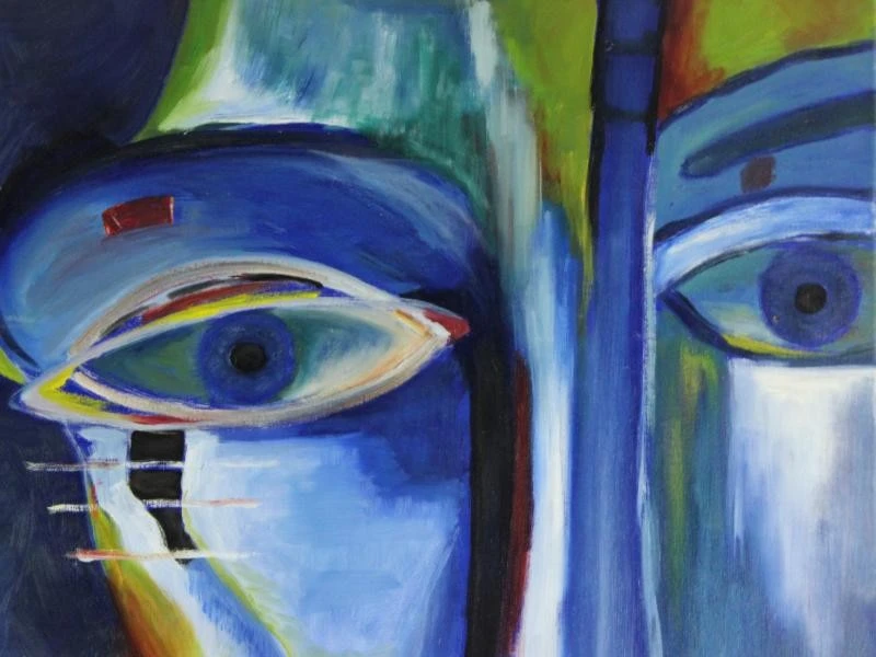 Expresief portret van blauwe dame gesigneerd HUB - foto 3