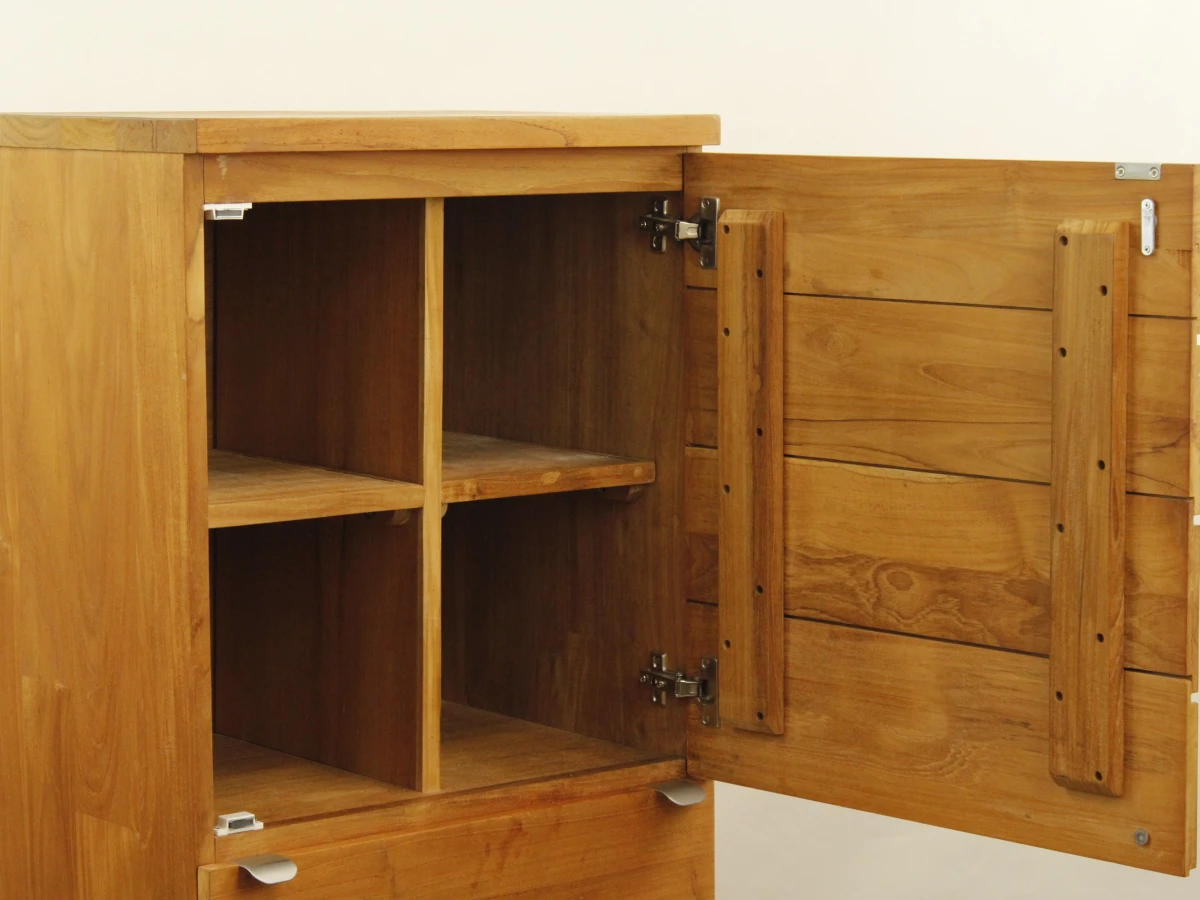 Massief teakhouten kast - strak, tijdloos design - 3 laden + kastgedeelte met vakken - foto 9