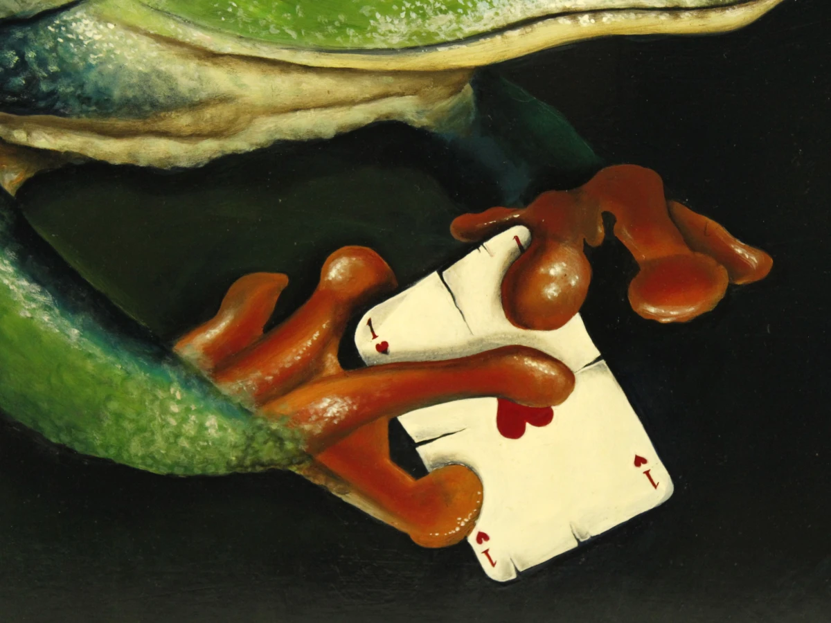 Eric Corremans – Schilderij van een Roodoogmakikikker met speelkaarten - foto 7
