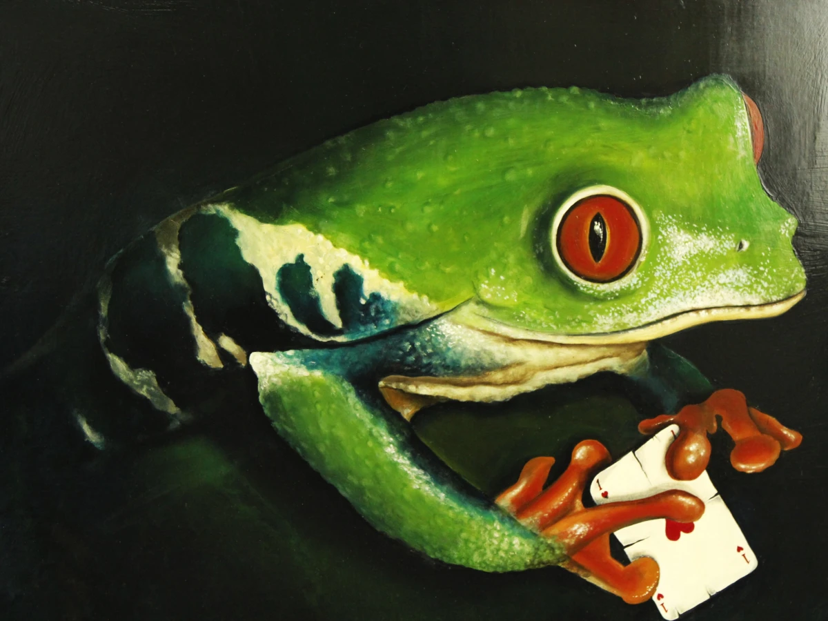 Eric Corremans – Schilderij van een Roodoogmakikikker met speelkaarten - foto 8