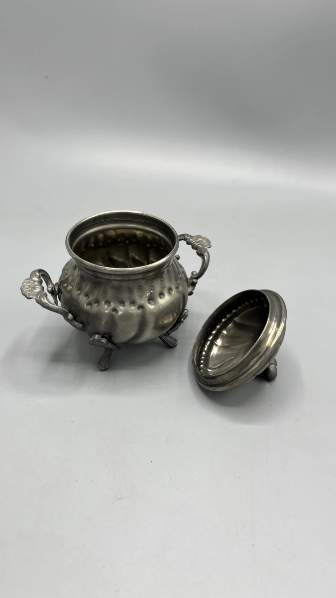 Tinnen koffie- en theeservies neorococo 3-delig met cannelures - foto 4