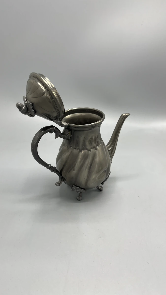 Tinnen koffie- en theeservies neorococo 3-delig met cannelures - foto 3