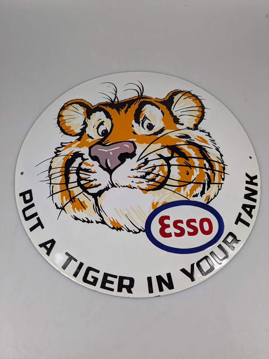 Rond metalen Esso reclamebord met tijger - foto 2