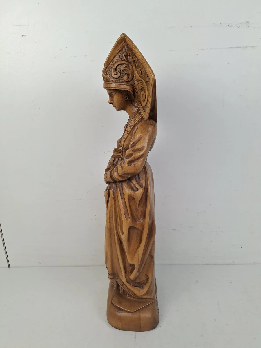 Groot Houtsnijwerk Sculptuur: Maria Van Bourgondië – Uniek Statig Beeld - foto 2