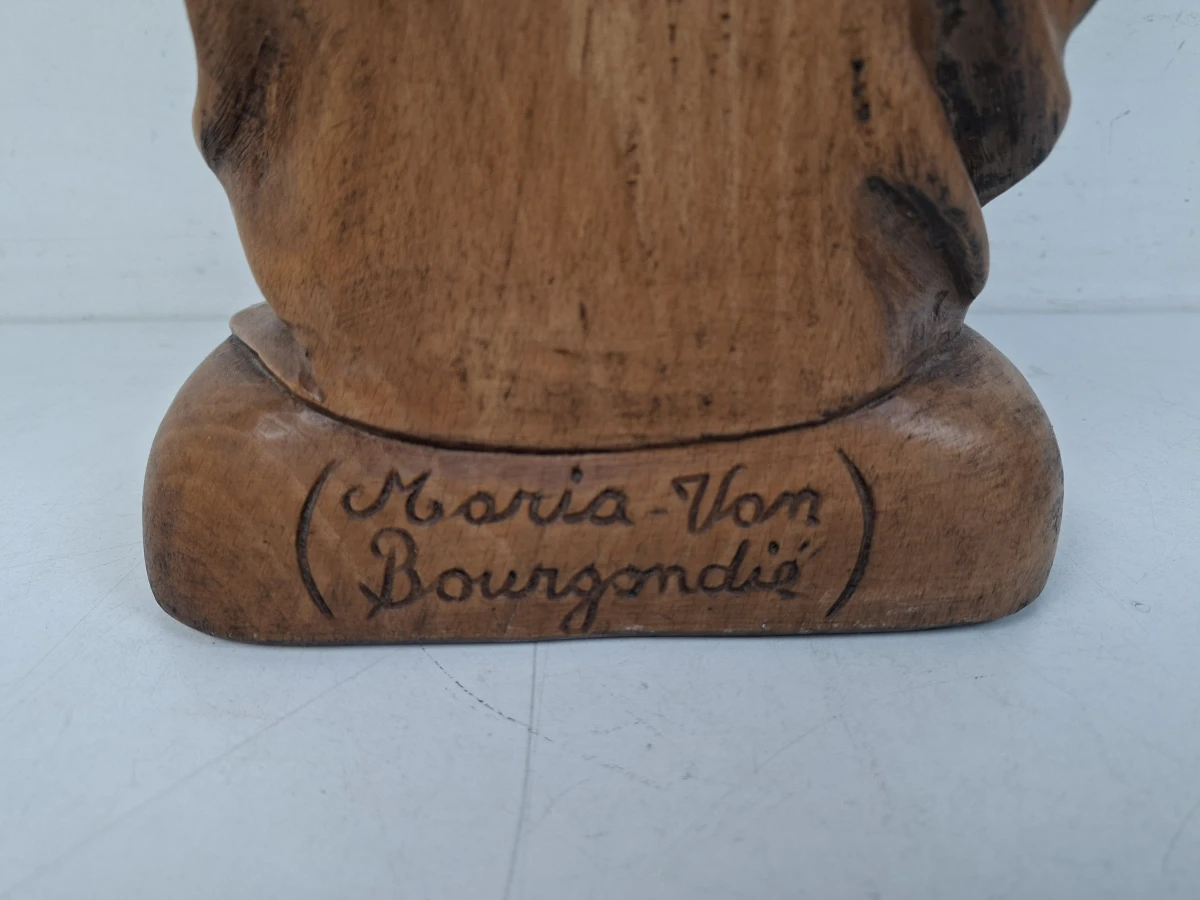 Groot Houtsnijwerk Sculptuur: Maria Van Bourgondië – Uniek Statig Beeld - foto 4