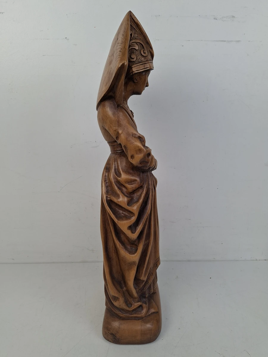 Groot Houtsnijwerk Sculptuur: Maria Van Bourgondië – Uniek Statig Beeld - foto 5
