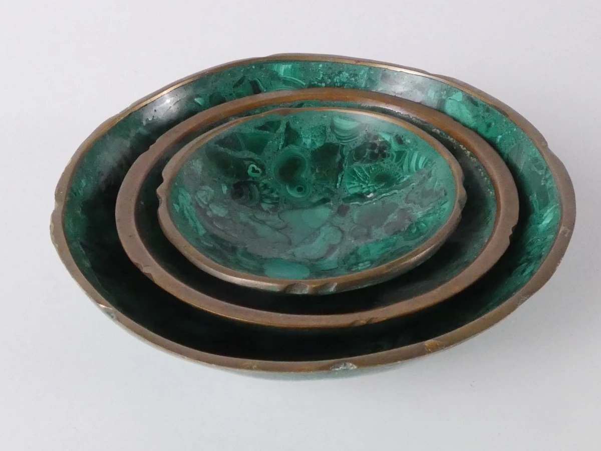 Set decoratieve malachiet schalen en beeldje - foto 5