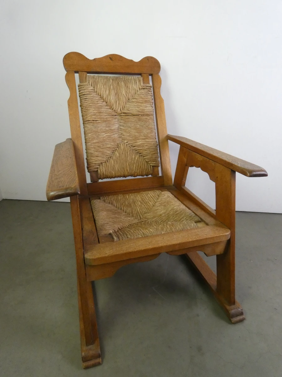 Set van 2 Franse Vintage Eiken 'Chauffeuses' met Biezen Zitting - foto 2