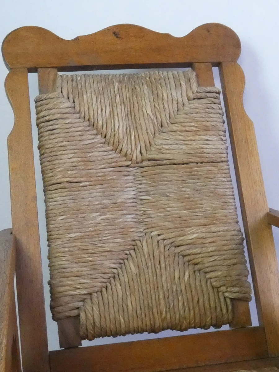 Set van 2 Franse Vintage Eiken 'Chauffeuses' met Biezen Zitting - foto 3