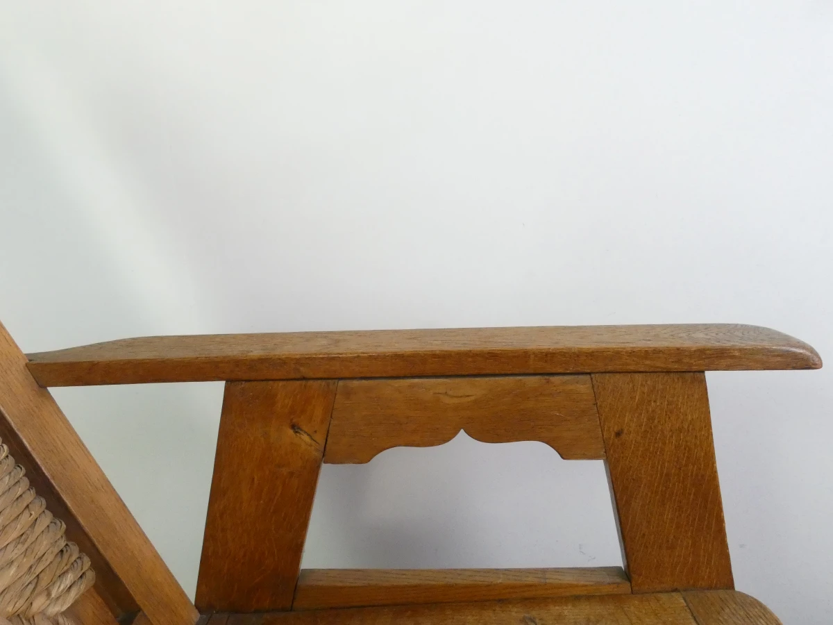 Set van 2 Franse Vintage Eiken 'Chauffeuses' met Biezen Zitting - foto 5