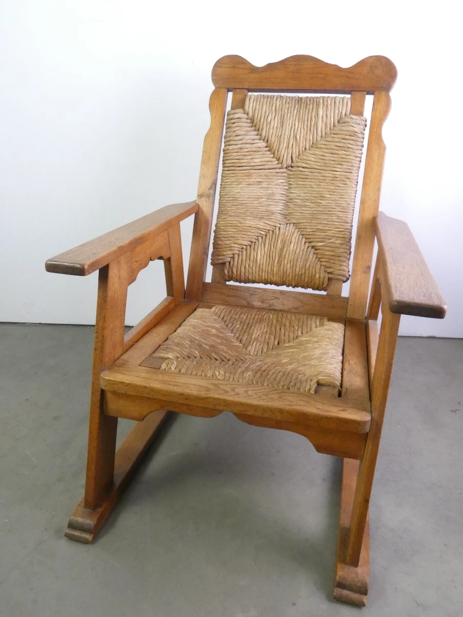 Set van 2 Franse Vintage Eiken 'Chauffeuses' met Biezen Zitting - foto 11