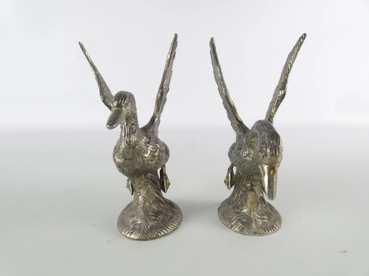 Set van 6 metalen vogelbeeldjes – 2 eenden en 2 fazantenkoppels - foto 2