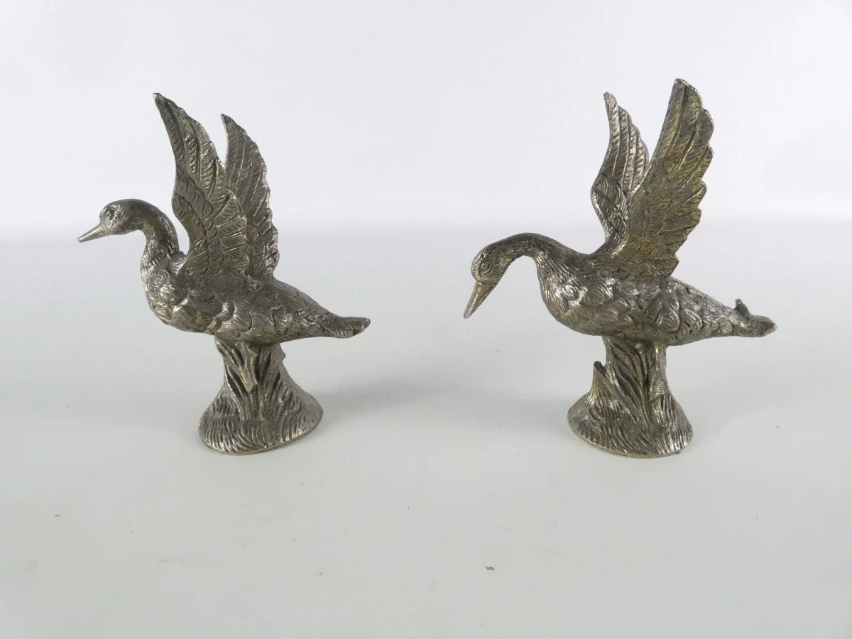 Set van 6 metalen vogelbeeldjes – 2 eenden en 2 fazantenkoppels - foto 3