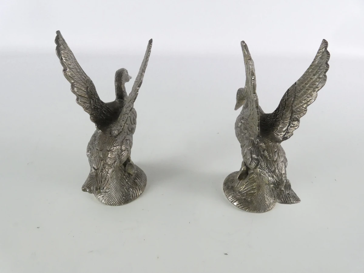 Set van 6 metalen vogelbeeldjes – 2 eenden en 2 fazantenkoppels - foto 6