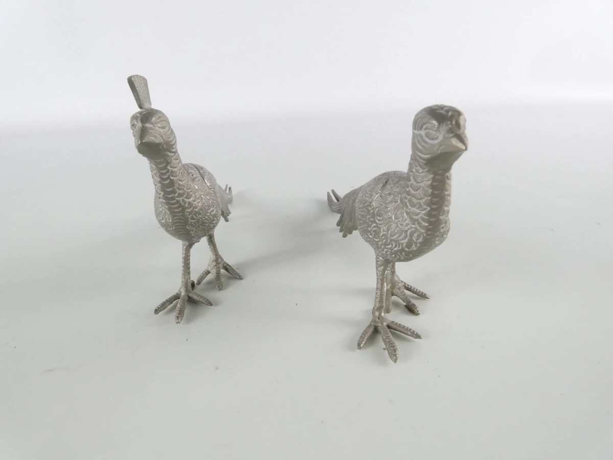 Set van 6 metalen vogelbeeldjes – 2 eenden en 2 fazantenkoppels - foto 16