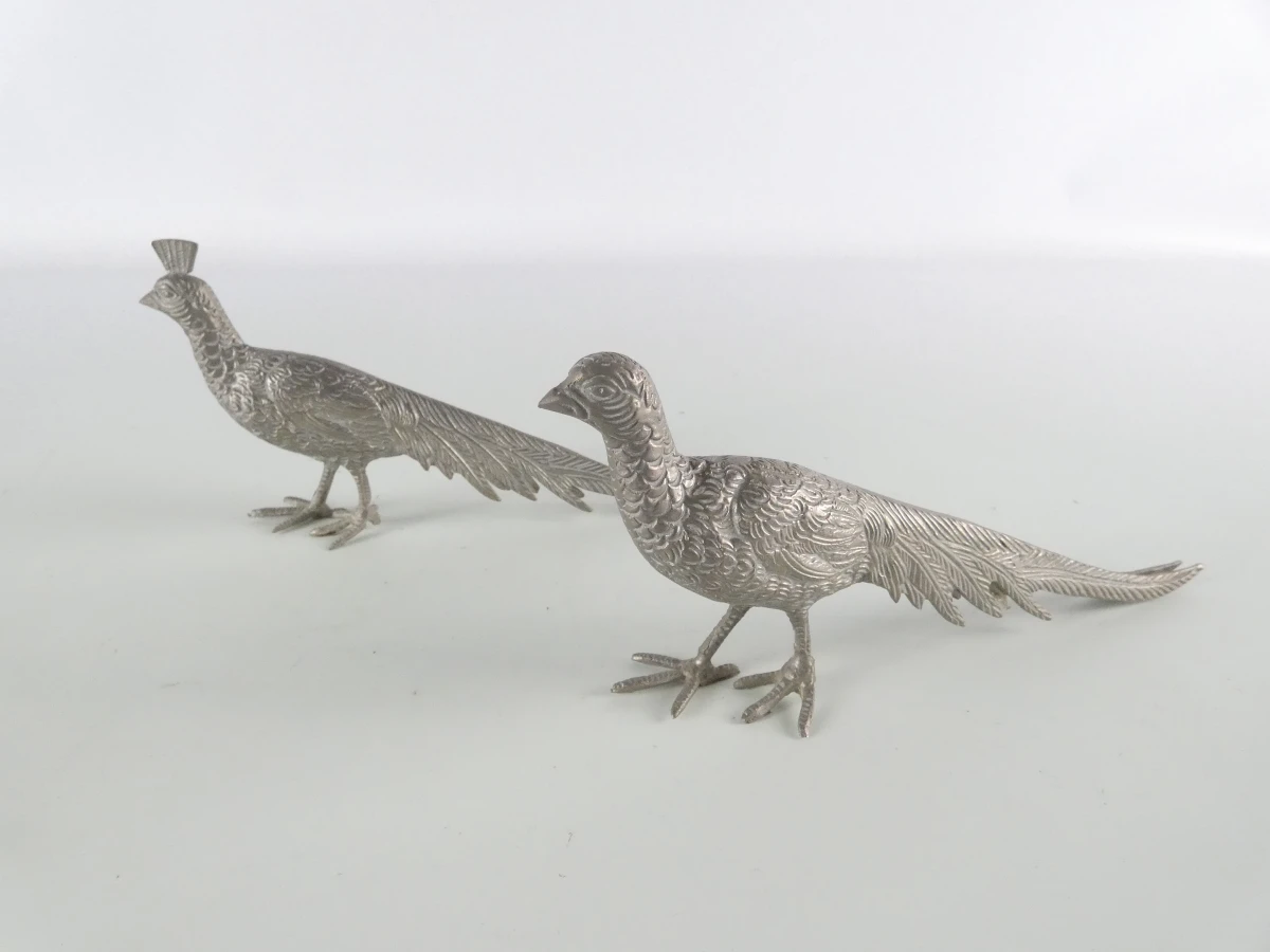 Set van 6 metalen vogelbeeldjes – 2 eenden en 2 fazantenkoppels - foto 17