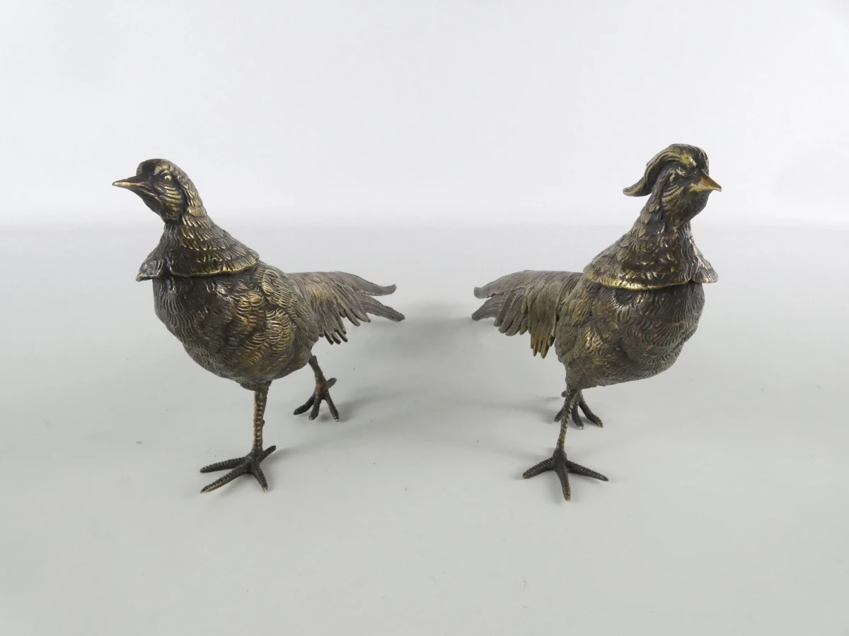 Set van 6 metalen vogelbeeldjes – 2 eenden en 2 fazantenkoppels - foto 23