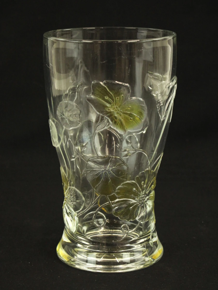 Vintage Franse Vaas van Geperst Glas – Bloemenreliëf - foto 2