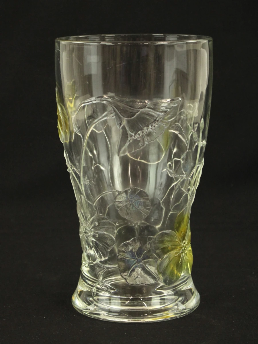 Vintage Franse Vaas van Geperst Glas – Bloemenreliëf - foto 3