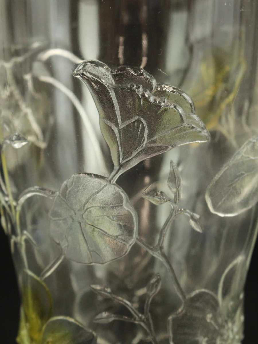 Vintage Franse Vaas van Geperst Glas – Bloemenreliëf - foto 5