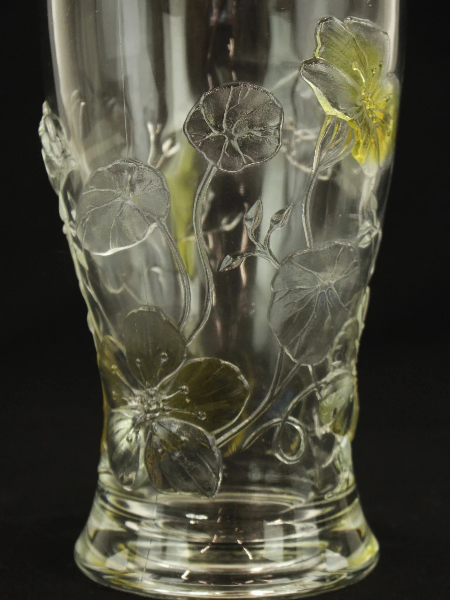 Vintage Franse Vaas van Geperst Glas – Bloemenreliëf - foto 6