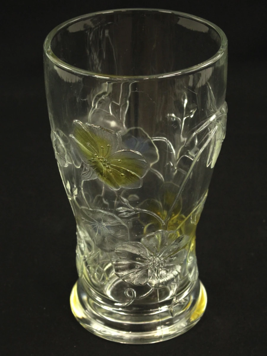Vintage Franse Vaas van Geperst Glas – Bloemenreliëf - foto 7