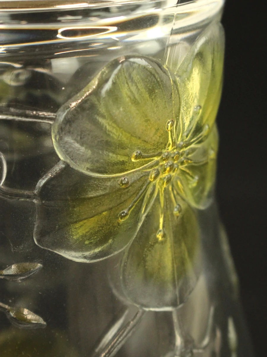 Vintage Franse Vaas van Geperst Glas – Bloemenreliëf - foto 11