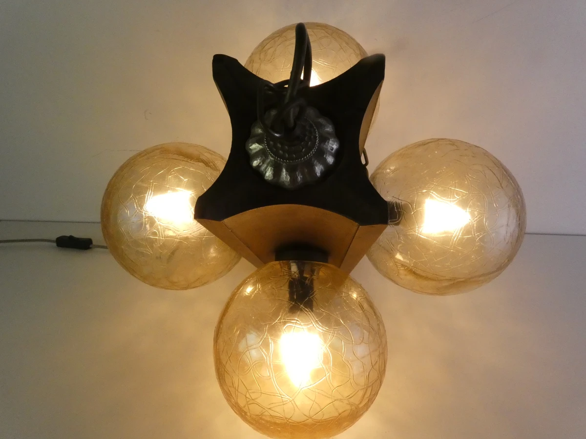 Vintage Jaren '70 Hanglamp / Kroonluchter met 4 Lichtpunten (Met Garantie!) - foto 3