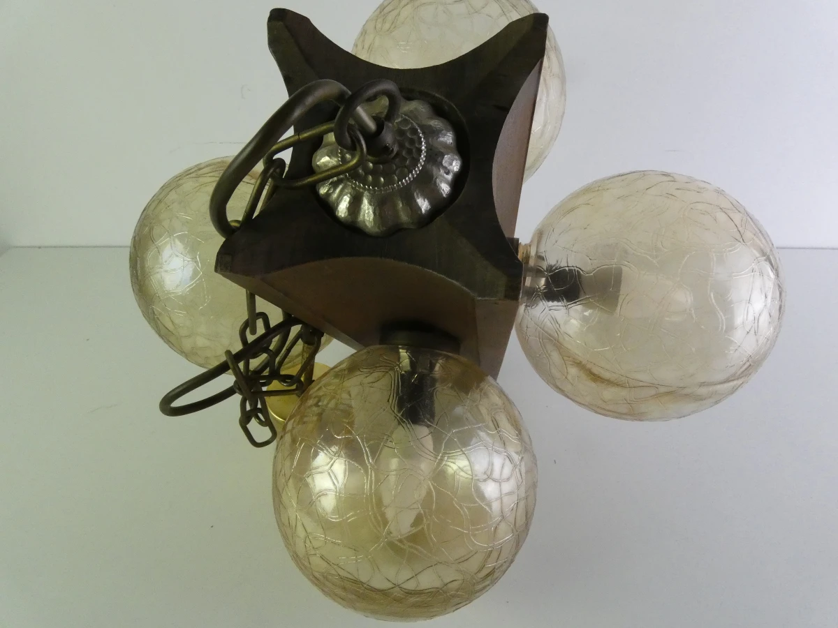 Vintage Jaren '70 Hanglamp / Kroonluchter met 4 Lichtpunten (Met Garantie!) - foto 7