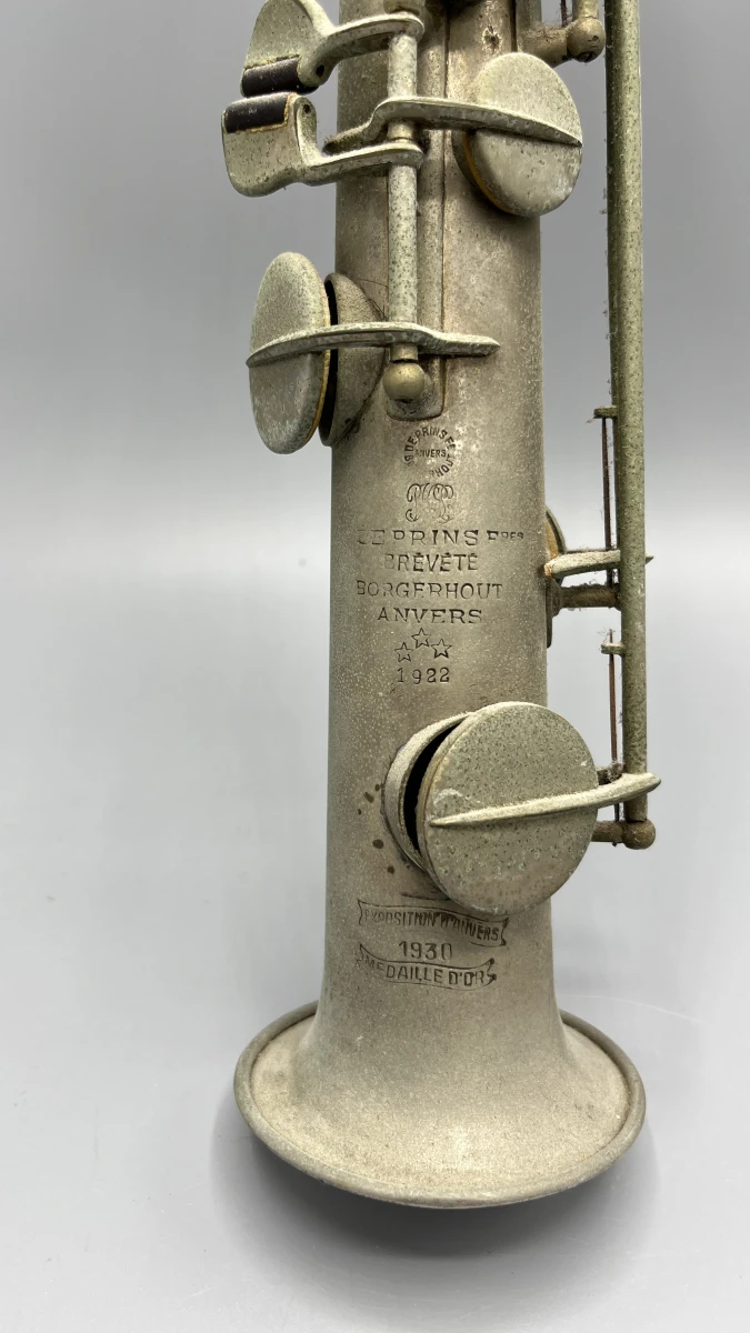 Sopraansaxofoon J.E. Prins Frères Borgerhout verzilverd vintage blaasinstrument 1930 - foto 3