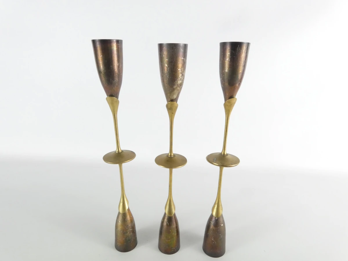 Set van 6 vintage verzilverde champagneflûtes met messing voet - foto 4