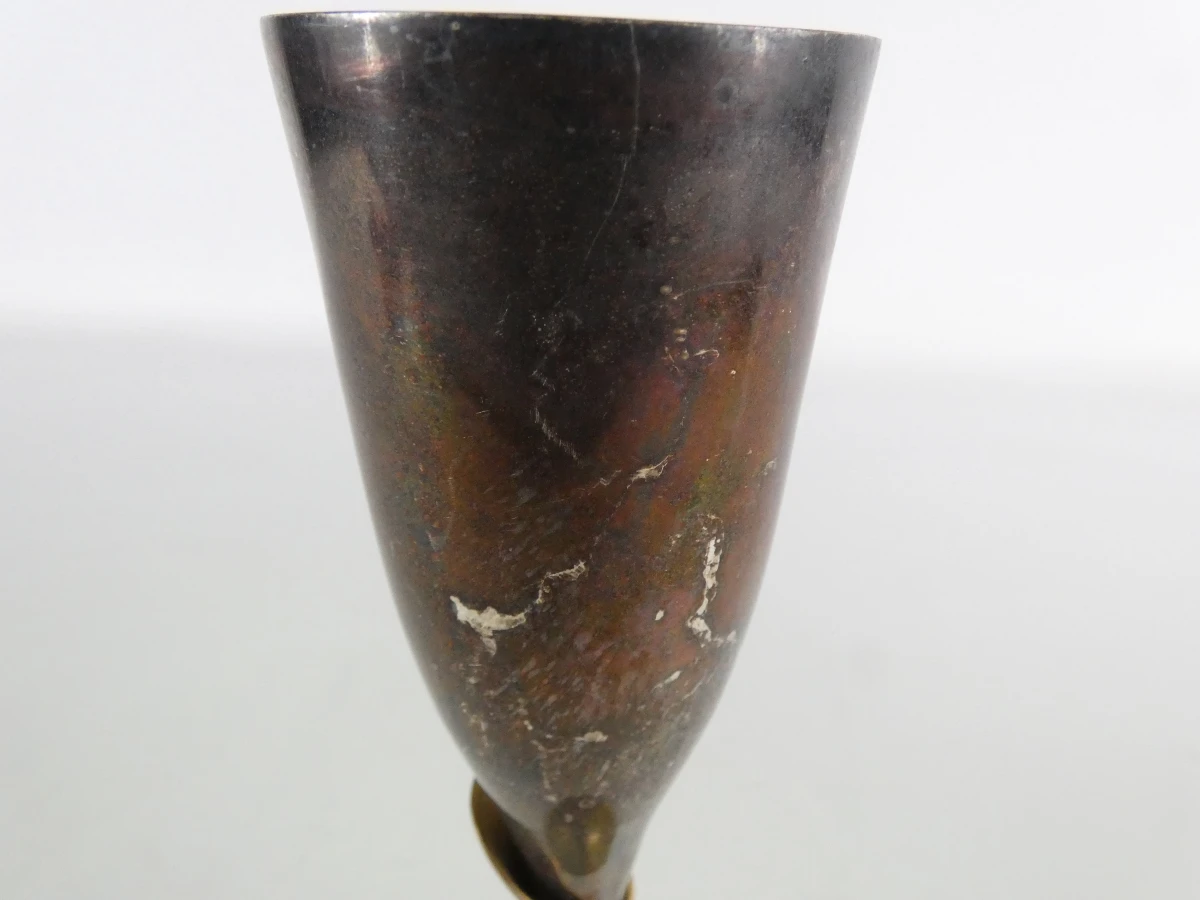 Set van 6 vintage verzilverde champagneflûtes met messing voet - foto 10
