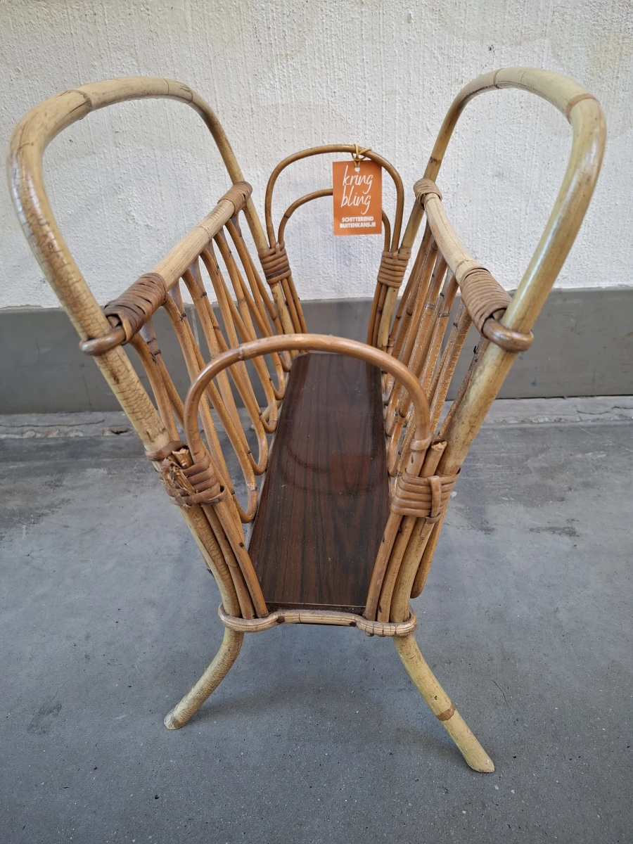 Vintage rotan en bamboe tijdschriften- en krantenrekje - foto 3