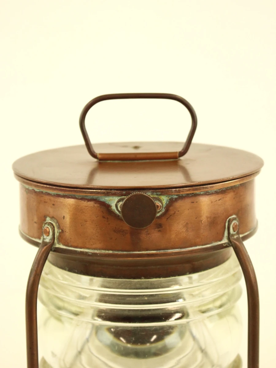 Antieke koperen scheepslamp – Ankerlicht met Fresnel-lens - foto 3