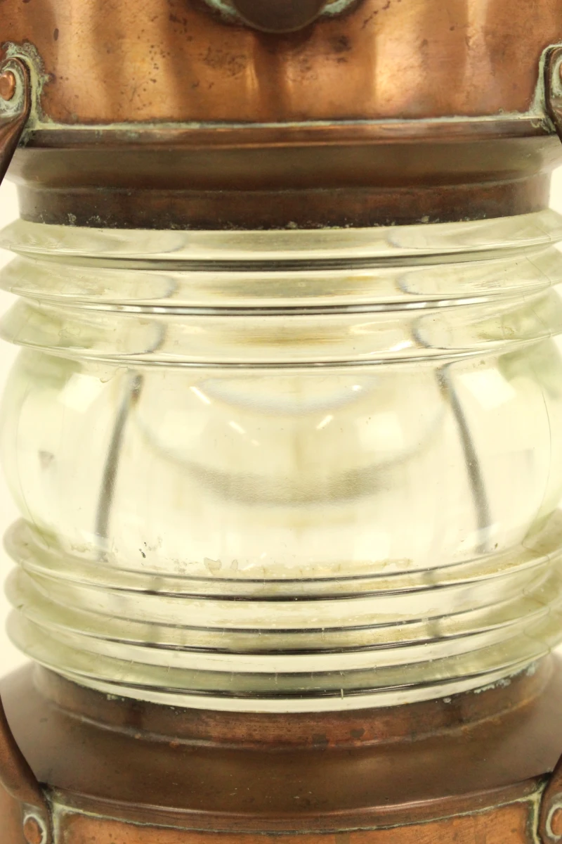 Antieke koperen scheepslamp – Ankerlicht met Fresnel-lens - foto 4