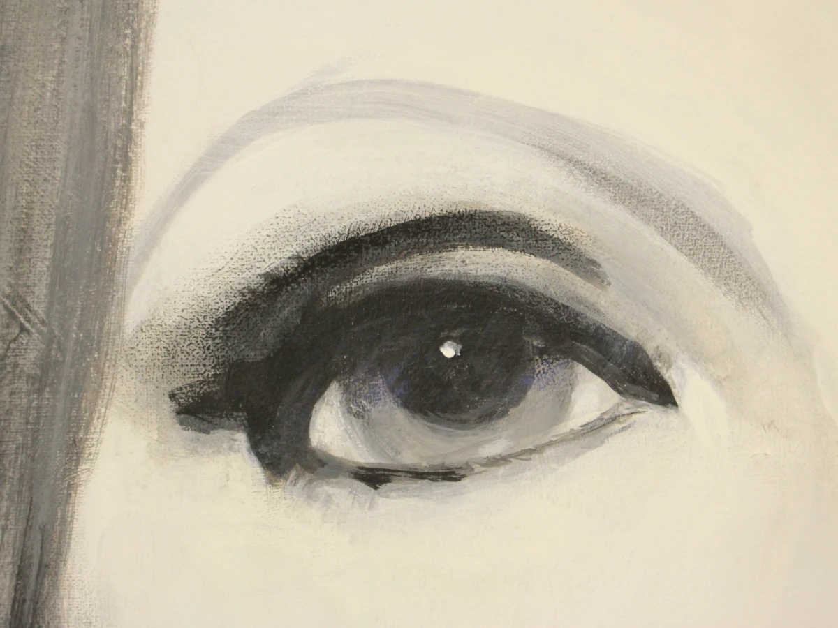 Vrouwen gezicht met opvallend rode lippen, acryl op canvas gesigneerd. - foto 8
