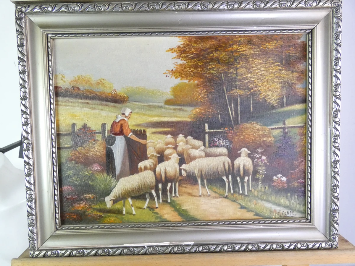 Set van 2 Klassieke Schilderijen – F. Fobbe – Landelijke Scènes (Olieverf op Doek) - foto 8