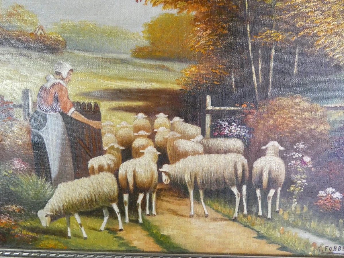 Set van 2 Klassieke Schilderijen – F. Fobbe – Landelijke Scènes (Olieverf op Doek) - foto 9