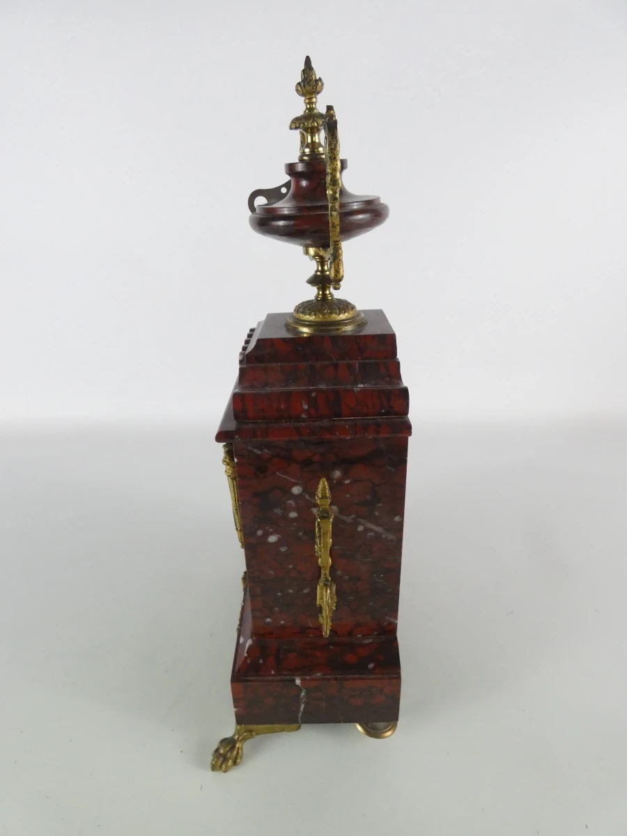 Franse Roodmarmeren Pendule met sleutel - foto 2